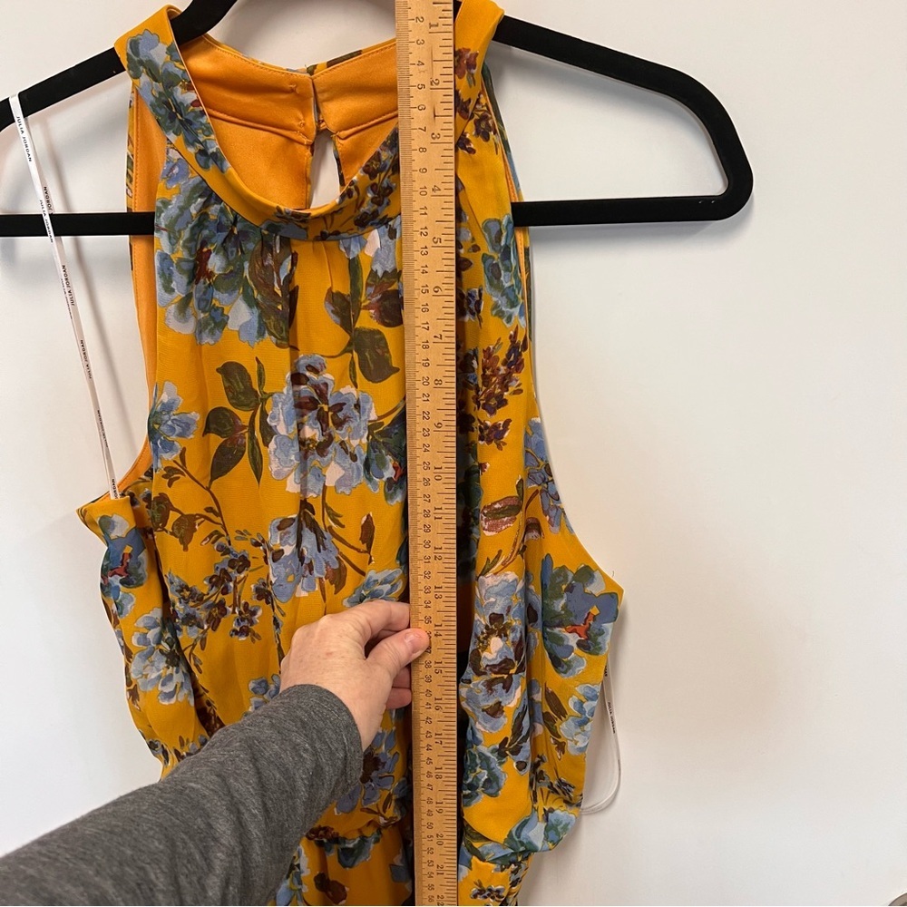 JULIA JORDAN maxi dress mustard yellow blue floral tiered lined chiffon size 16 - Picture 14 of 15
